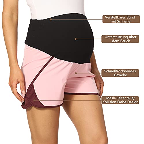 Kegiani Pantalones cortos de maternidad para mujer, cómodos, cortos y de secado rápido, pantalones cortos de deporte, para correr, fitness, entrenamiento para verano, 01 Rosa, M