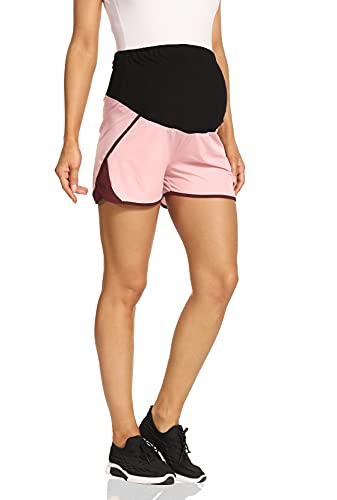 Kegiani Pantalones cortos de maternidad para mujer, cómodos, cortos y de secado rápido, pantalones cortos de deporte, para correr, fitness, entrenamiento para verano, 01 Rosa, M