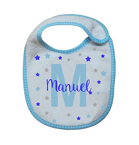 Kembilove Babero Personalizado Estrellas con Nombre - Regalos Babero Estrellas azul niño o Recién Nacido - Varios Diseños a Elegir