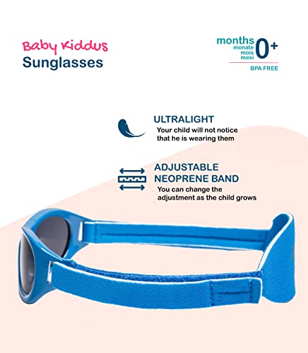 Kiddus Gafas de Sol Baby para Recién Nacido, Bebé, Niño y Niña. De 0 meses a 2 años. Protección Solar UV400. Banda de Neopreno Suave Ajustable. Libres de BPA