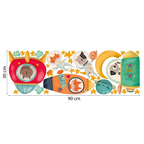 kina R00510 Pegatina Pared Suave Efecto Tejido Reposicionable Animales Nave Espacial Decoración Pared Niño Bebé Habitación Infantil Papel Pintado Adhesivo