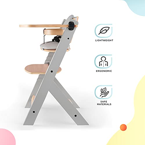 Kinderkraft Trona Bebé de Madera ENOCK, con Cojines, Evolutiva Silla Alta, Ergonómica, Regulable, Gris