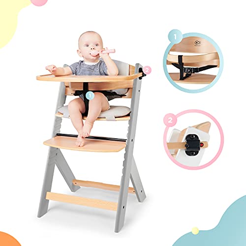 Kinderkraft Trona Bebé de Madera ENOCK, con Cojines, Evolutiva Silla Alta, Ergonómica, Regulable, Gris