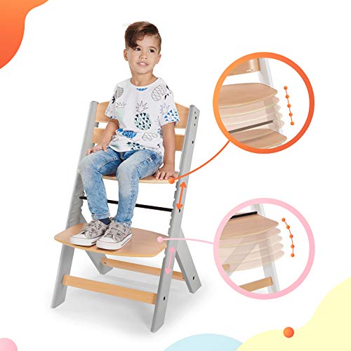 Kinderkraft Trona Bebé de Madera ENOCK, con Cojines, Evolutiva Silla Alta, Ergonómica, Regulable, Gris