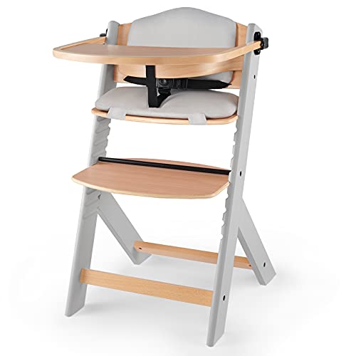 Kinderkraft Trona Bebé de Madera ENOCK, con Cojines, Evolutiva Silla Alta, Ergonómica, Regulable, Gris