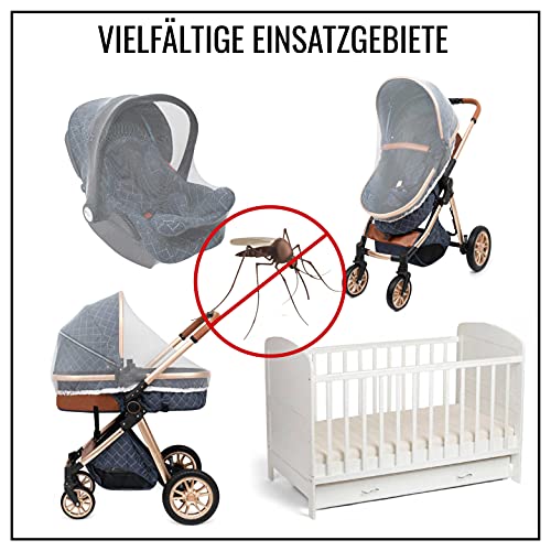 KNECKES®️ mosquitera para Carro de bebé, Universal, Blanca, para Cochecito, Silla Maxi Cosi, y Cuna (Blanca), Red antimosquitos bebé |tamaño Ajustable | Ajuste Firme | Tejido de Malla Fina