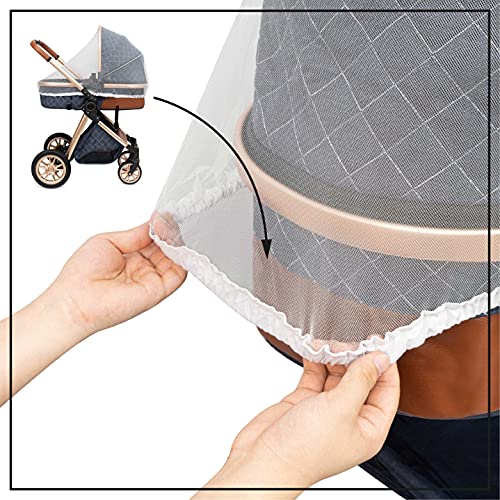 KNECKES®️ mosquitera para Carro de bebé, Universal, Blanca, para Cochecito, Silla Maxi Cosi, y Cuna (Blanca), Red antimosquitos bebé |tamaño Ajustable | Ajuste Firme | Tejido de Malla Fina