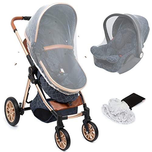 KNECKES®️ mosquitera para Carro de bebé, Universal, Blanca, para Cochecito, Silla Maxi Cosi, y Cuna (Blanca), Red antimosquitos bebé |tamaño Ajustable | Ajuste Firme | Tejido de Malla Fina