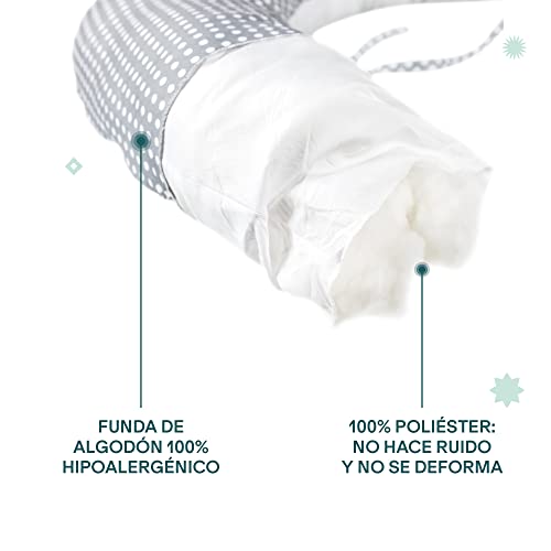 Koala Babycare Almohada Embarazada Multifuncional - Cojin Lactancia y Almohada para Dormir de Lado - Funda Intercambiable 100% Algodón y Relleno de Poliéster - Koala Hugs (Blanco - Lunares Azul)