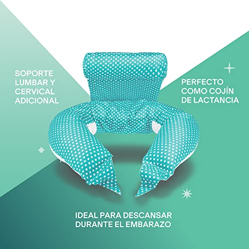 Koala Babycare Almohada Embarazada Multifuncional - Cojin Lactancia y Almohada para Dormir de Lado - Funda Intercambiable 100% Algodón y Relleno de Poliéster - Koala Hugs (Azul Claro-Lunares Blancos)