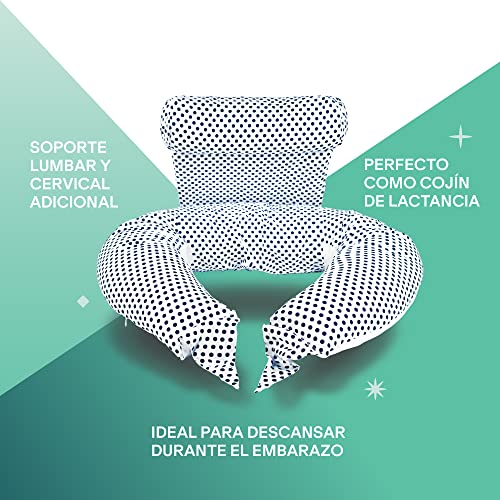 Koala Babycare Almohada Embarazada Multifuncional - Cojin Lactancia y Almohada para Dormir de Lado - Funda Intercambiable 100% Algodón y Relleno de Poliéster - Koala Hugs (Blanco - Lunares Azul)