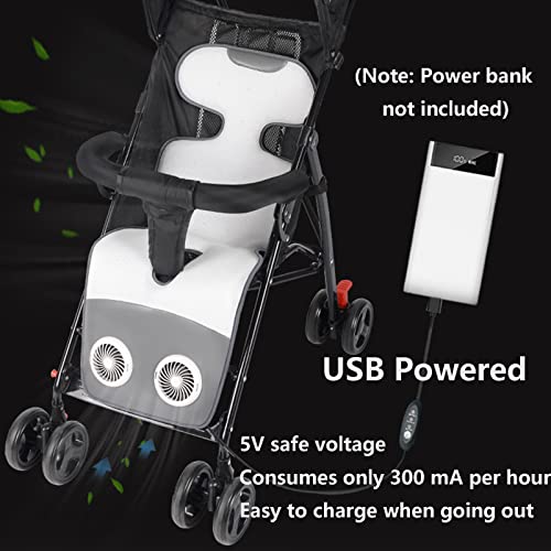 KUMADAI Colchoneta Silla Paseo Cojín para Cochecito Tronas Silla Coche Bebe, USB Ventilado Colchoneta Carro Bebe Universal Lavable Cojín Silla de Paseo para Bebés Niños Pequeños,Gris