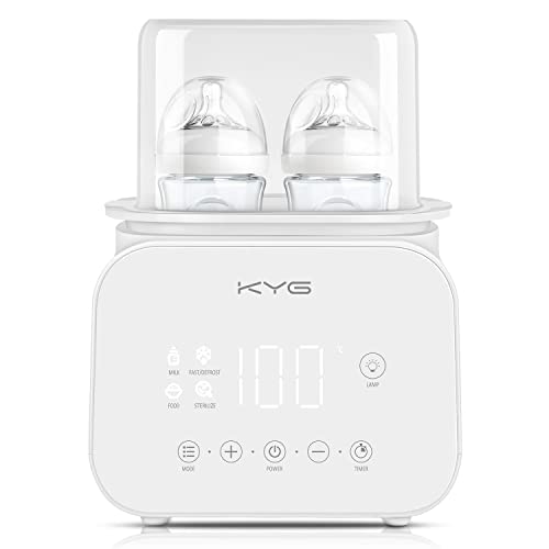 KYG Calienta Biberones Dual, Calienta/Descongela Leche Materna y Alimentos para Bebés, con Modo Constante, Esterilizar de Vapor, Sencillo de Usar en la Noche,Blanco