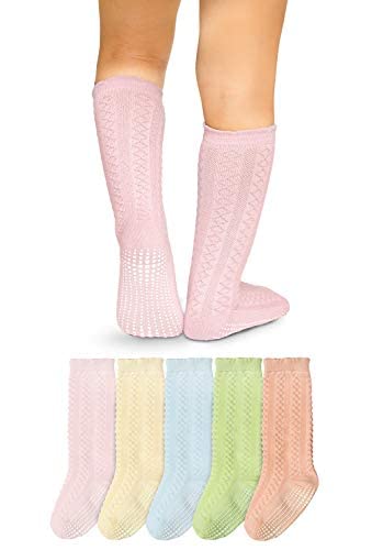 LA Active Calcetines Altos Rodilla Antideslizantes - 5 Pares - para Bebé Niños Niñas Infantil - Algodón de Hilo Tejida (Pasteles, 6-12 Meses)