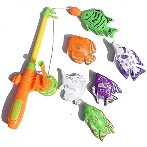 LAANCOO 7PCS Divertido y Lindo de Pesca del baño Juguetes magnéticos Pesca Juego de los Juguetes Conjunto Mesa Agua de la bañera para niños de plástico Que Flota Pescado