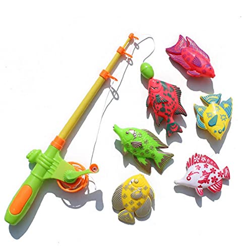 LAANCOO 7PCS Divertido y Lindo de Pesca del baño Juguetes magnéticos Pesca Juego de los Juguetes Conjunto Mesa Agua de la bañera para niños de plástico Que Flota Pescado