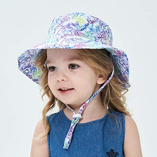 LACOFIA Sombrero de Sol para bebé niña Ajustable Gorro Verano de Pescador para niñas ala Ancha para Exteriores/natación/Playa/Piscina 3-7 años