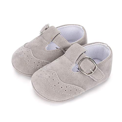 LACOFIA Zapatillas Antideslizantes para bebé niño Zapato Primeros Pasos de Cuero Suave de PU para bebé Gris 12-18 Meses