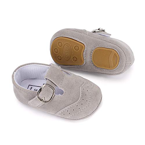 LACOFIA Zapatillas Antideslizantes para bebé niño Zapato Primeros Pasos de Cuero Suave de PU para bebé Gris 12-18 Meses