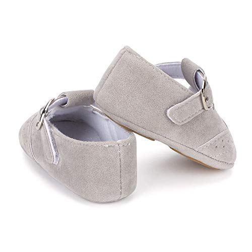 LACOFIA Zapatillas Antideslizantes para bebé niño Zapato Primeros Pasos de Cuero Suave de PU para bebé Gris 12-18 Meses