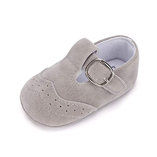 LACOFIA Zapatillas Antideslizantes para bebé niño Zapato Primeros Pasos de Cuero Suave de PU para bebé Gris 12-18 Meses