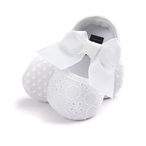 Lacofia Zapatos de Bautizo con Suela Suave Antideslizante Princesa Arco de bebé niñas Blanco 3-6 Meses