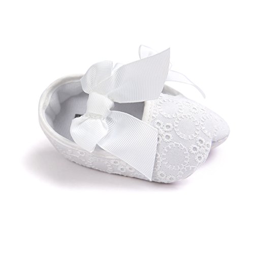 Lacofia Zapatos de Bautizo con Suela Suave Antideslizante Princesa Arco de bebé niñas Blanco 3-6 Meses