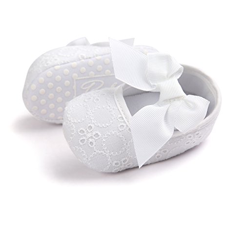 Lacofia Zapatos de Bautizo con Suela Suave Antideslizante Princesa Arco de bebé niñas Blanco 3-6 Meses