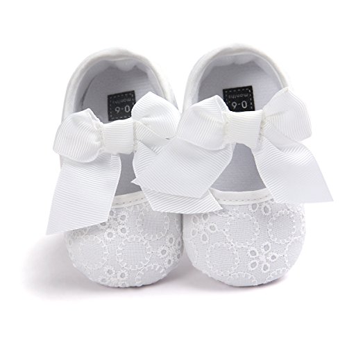 Lacofia Zapatos de Bautizo con Suela Suave Antideslizante Princesa Arco de bebé niñas Blanco 3-6 Meses