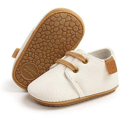 LACOFIA Zapatos Oxford con Cordones para Bebé Niños Zapatillas Primeros Pasos Antideslizantes para Bebés Blanco 6-12 Meses