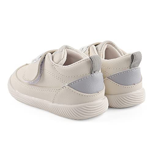 LACOFIA Zapatos Primeros Pasos Infantil Zapatillas de Deporte con Suela de Goma Antideslizante para Bebé Niños Blanco/Gris 18