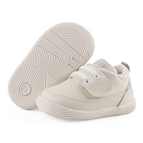 LACOFIA Zapatos Primeros Pasos Infantil Zapatillas de Deporte con Suela de Goma Antideslizante para Bebé Niños Blanco/Gris 18