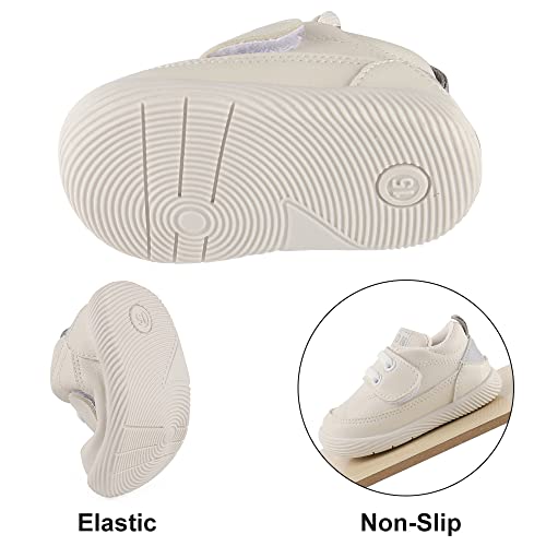 LACOFIA Zapatos Primeros Pasos Infantil Zapatillas de Deporte con Suela de Goma Antideslizante para Bebé Niños Blanco/Gris 18