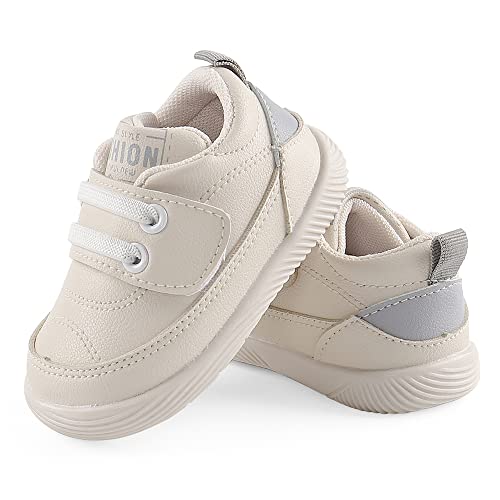 LACOFIA Zapatos Primeros Pasos Infantil Zapatillas de Deporte con Suela de Goma Antideslizante para Bebé Niños Blanco/Gris 18