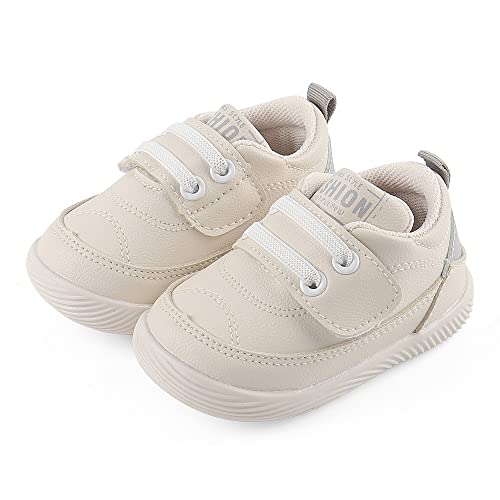 LACOFIA Zapatos Primeros Pasos Infantil Zapatillas de Deporte con Suela de Goma Antideslizante para Bebé Niños Blanco/Gris 18