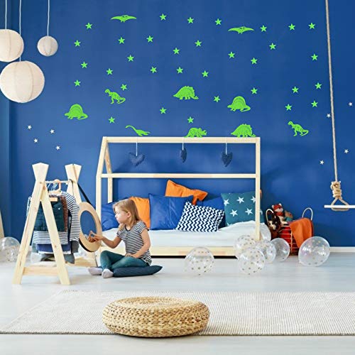 LAITER (16 Dinosaurios + 100 Estrellas Luminosas Pegatinas de Pared) Fluorescente de Plástico PVC Ecológico Adhesivos para Decoración de Pared en Dormitorio de Niños Chicos Niñas Bebé