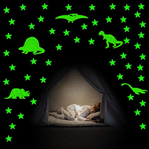 LAITER (16 Dinosaurios + 100 Estrellas Luminosas Pegatinas de Pared) Fluorescente de Plástico PVC Ecológico Adhesivos para Decoración de Pared en Dormitorio de Niños Chicos Niñas Bebé