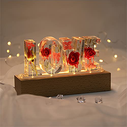 Lámpara de nombre personalizada 3D Crystal Light Eternal Flower Resina Night Light Lámpara de letra grabada Navidad para mujeres(style1)