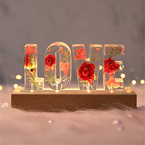 Lámpara de nombre personalizada 3D Crystal Light Eternal Flower Resina Night Light Lámpara de letra grabada Navidad para mujeres(style1)