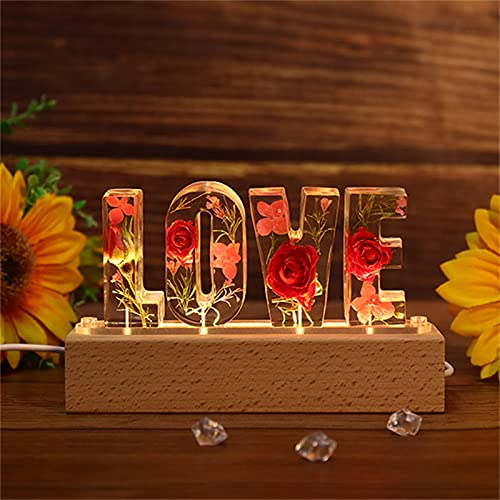 Lámpara de nombre personalizada 3D Crystal Light Eternal Flower Resina Night Light Lámpara de letra grabada Navidad para mujeres(style1)