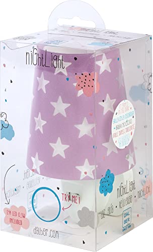 Lámpara Infantil Luz Nocturna Quitamiedos Estrellas Enchufe Led Malva