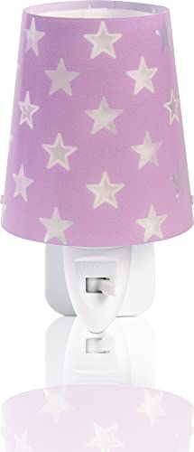 Lámpara Infantil Luz Nocturna Quitamiedos Estrellas Enchufe Led Malva