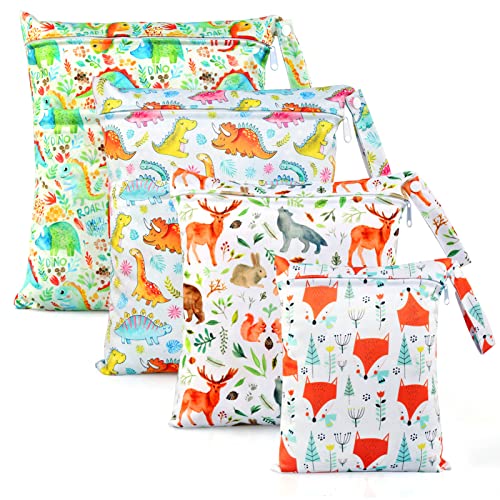 LEADSTAR Bolsa Pañales Impermeable para Bebe, 4 PCS Wetbag Reutilizable Lavable Organizador de Tela Ropa para Guardería y Colegio de Maquillaje de Colgar Viajes Playa Piscina Gym con Cremallera