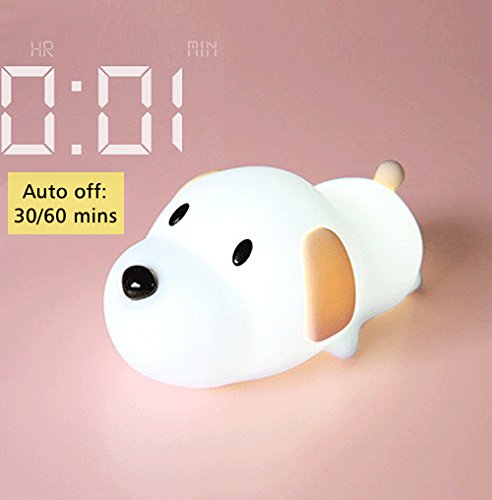 LED Doggy Night Light, Bysameyee Puppy Soft Silicone Baby Nursery Lamp, Sensitive Tap Control Temporización Sleep para Niños Toddler Women Bedroom