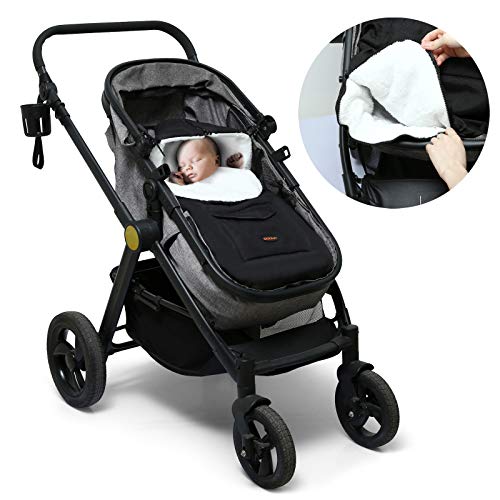 LEMESO Sacos para Sillas de Paseo Sacos de Abrigo Calentito Invierno para Carrito Niños Universal - Saco de Dormir Negro para Cuna, Almohadilla de Algodón y Funda Protectora Multifuncional