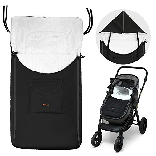 LEMESO Sacos para Sillas de Paseo Sacos de Abrigo Calentito Invierno para Carrito Niños Universal - Saco de Dormir Negro para Cuna, Almohadilla de Algodón y Funda Protectora Multifuncional