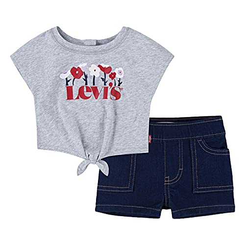 Levi's Kids TIE FRONT TEE et DENIM SHORT SET C699 Pantalones cortos de vestir Light Gray Heather para Bebé-Niñas