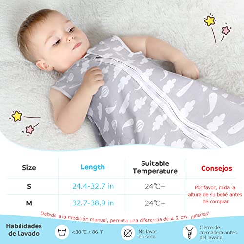 Lictin Saco de Dormir Bebés -0.5TOG Saco de Dormir Bebé Verano Saco de Dormir Bebé de Algodón Ajustable Unisex para Bebé de 18-36 Meses de 83-99 cm