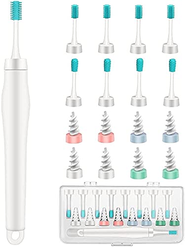 Limpiador de oídos, seguro y suave Q Grips Limpiador de oídos para toda la familia con 16 puntas de silicona lavables, juego de limpieza de oídos, 8 cabezales en espiral / 8 cabezales de cepillo