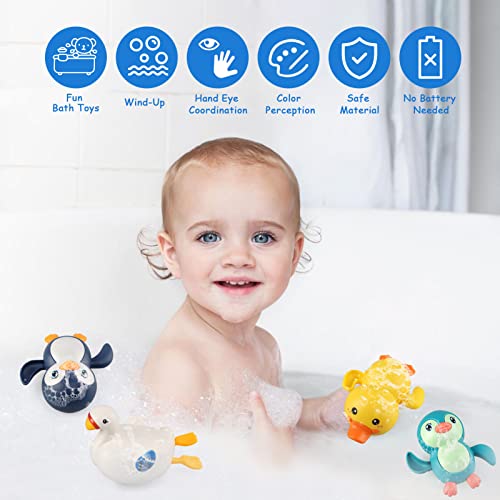 LinStyle Juguetes Baño Bebe, Juguetes Bañera, 4 Piezas Juguetes de Natación del Flotante, Relojería Pato Cisne Pinguinos Juguetes Piscina Regalos para Bebé Niños